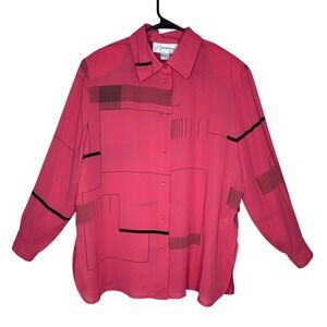 Nygard Collection Petite Pink Black Geometric Abstract Button Up Blouse 14P NEW